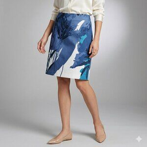 T Tahari Blue Abstract Floral Pencil Skirt Size 10